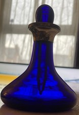 COBALT BRISTOL BLUE GLASS AMPHORA PERFUME BOTTLE WITH SILVER COLLAR..SIGNED