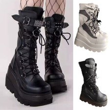Womens Platform Boots Buckle Strap Punk Goth Boot Ladies Gothic Lace Up Shoes Sz