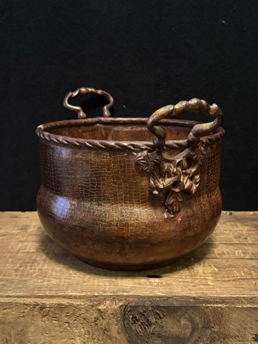Vintage metal planter cauldron - vintage,
