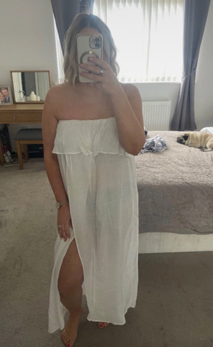 White strapless ruffle - white,