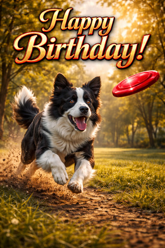 Border collie birthday card - border, a5