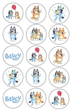 15 X Bluey Cup Cake Toppers Cake Decoration Premium Edible Wafer Card Precut