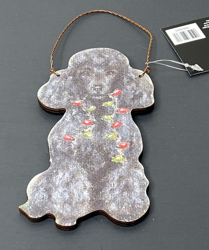 Black poodle silhouette - black, wood