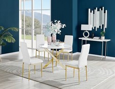 Novara White Gloss Gold Leg Round Dining Table & 4 Milan Chairs Furniture Set
