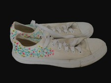 Ladies Converse All-Star white low canvas sneakers floral lace up UK6 VGC