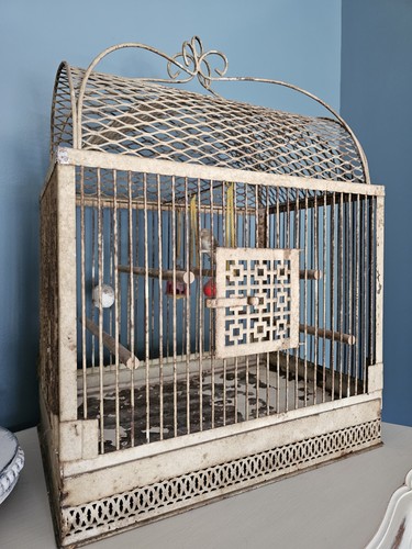 Vtg large bird cage shabby - cage,