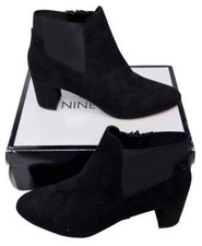 NINE WEST Cent Ladies Black Suedette Zip Up Wedged Block Heel Mini Low Boots
