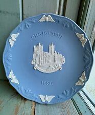 Wedgwood Jasper Christmas Plate 1986 Canterbury Cathedral Blue/White Series