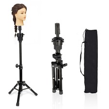 Adjustable Wig Head Stand Mannequin Tripod Holder for Cosmetology Hairdressing