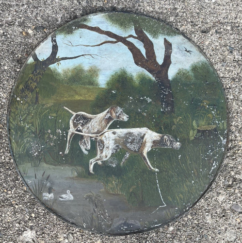 Antique oil painting hunting - antique,