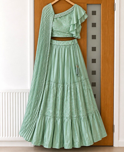 Green embellished lehenga - lehenga, set