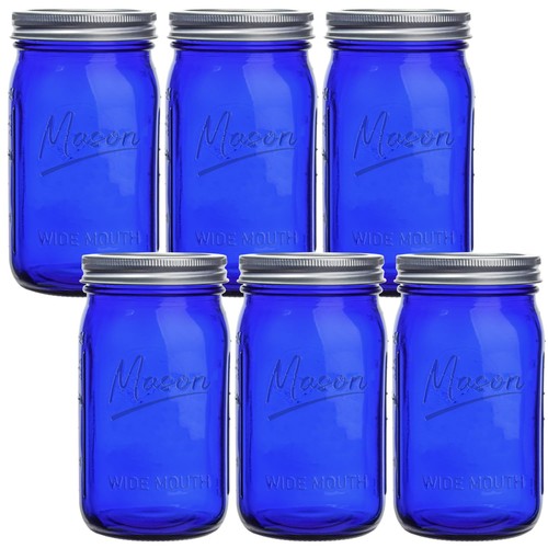 Blue mason jars 6 - jars, pack