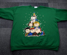 Vintage Peanuts Christmas Graphic Green Jumper 90’s Adults 2XL Snoopy