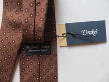 DRAKE'S BROWN SHAPES 100% SILK  TIE HAND MADE NEW WITH TAG