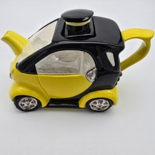 Smart Car Teapot Swineside Teapottery Two 4 Tea Signed Yellow and Black 1993
