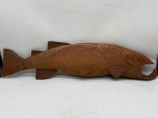 VINTAGE HAND CARVED WOODEN FISH WALL PLAQUE SCULPTURE RUSTIC NAUTICAL DECOR
