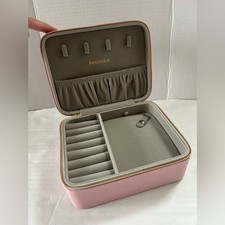 Pandora Pink and Gray Zipped Jewelry Box Organizer Travel Case