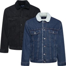 New Mens Denim Jacket Sherpa Lined Button Up Western Borg Top Warm Winter Coat