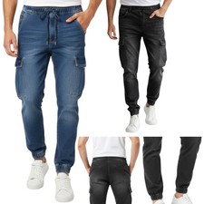 Mens Cargo Denim Jeans Regular Fit Joggers Casual Superior Quality Full Pants