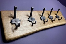 OAK COAT RACK WITH CAST IRON