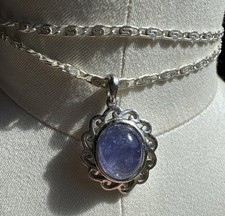 STUNNING TANZANITE Gemstone Sterling Silver Pendant On Fancy Link 18” Chain TGGC