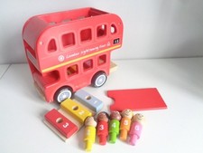 Indigo Jamm Wooden Toy Red London Bernie Bus 2 decks 5 passengers 1 driver
