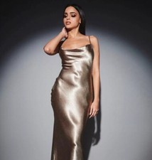 Gold Metalic Satin Slinky Strappy Iconic Ibiza Dress Party Elegant  Holiday 8 10
