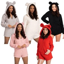 Ladies Teddy Bear 1Onesie All In One Short Fleece Romper Jumpsuit Pyjamas