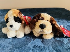 Russ Berrie Mini St. Bernard And Spaniel Puppies Soft Toys Rare Collectible NEW
