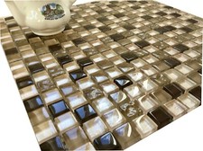 8mm Chrome Amber Beige Mix Plain/Hammered Glass Mosaic Wall Tiles Sheet