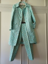 Pinko Turq  / Gold Brocade Trouser Suit. Coat And Cropped Trouser Double Zip