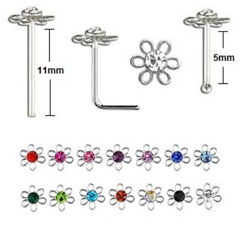 Nose stud 925 silver flower - silver,
