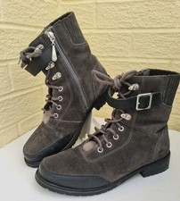 EMU Boot Size 6 Waterproof Grey Fur lined Dark Grey Lace Up buckle Zip Side VGC 
