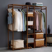 Wooden Clothes Rail Wardrobe Garment Rack Coat Hat Racks Display Floor-Standing 