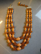Vintage 1950s Amber Coloured Multi-Strand Resin Beaded Necklace