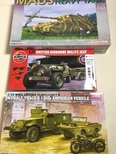 Airfix Jeep & M3 Halftrack Amphibian Academy & BUILT MAUS 1/72 model kits joblot