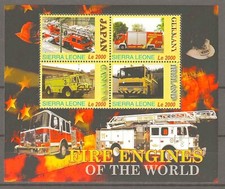 FIRE FIGHTING SIERRA LEONE 2005 FIRE ENGINES OF THE WORLD MINI SHEETLETS  X 2