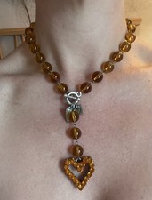RODRIGO OTAZU Rare Orange Crystal Heart Pendant Bead Necklace Signed Stamped VGC