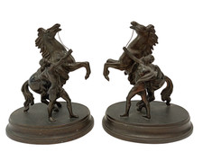  Horse Tamer Sculptures Pair Classical Figurines On Plinths Preowned