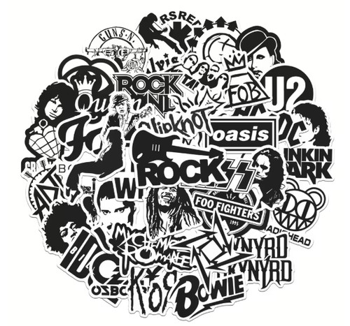 Rock black white stickers - black,