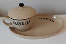 Soup Bowl Dish With Bread Serving Plate Beige/Black CGB Giftware Collectable 