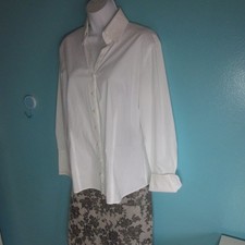 Gerry Weber Size M L White Stretch Long Sleeve Blouse Sequin Collar Button Front