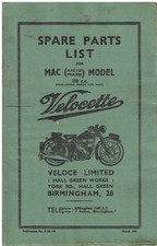 VELOCETTE 350cc MAC (RIGID FRAME) ORIGINAL 1958 FACTORY ILLUSTRATED PARTS LIST