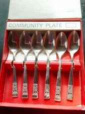 6 Oneida Community Silver Plate Hampton Court 13cm Coffee Teaspoon Cutlery Box