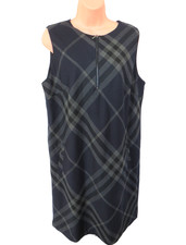 Next Navy Blue Grey Check Women's Pinafore Dress Size 16 Sleeveless Lined