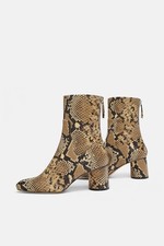 Zara Boots Snakeskin Block Heels Animal Print Glove Sock Ankle Boot UK 7 EU 40