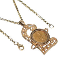 Ladies ornate 22ct 1/10th gold Krugerrand coin on a belcher chain