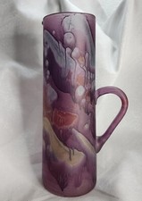 Rueven Originals Hand Painted " Nouveau Art Glass " Tall Martini Pitcher Vase