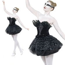 Black Swan Costume Gothic Masquerade Fancy Dress Womens Halloween Outfit S-L