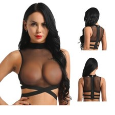 Womens Sheer Mesh Crop Top